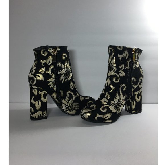 BAMBOO Namaste-05M Black & Gold Floral Women's Ankle Bootie Boots Size 6.5 - Picture 6 of 7